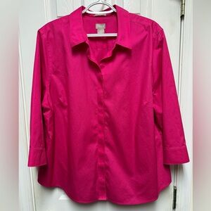 Chico's Pink Fuchsia Button Down Shirt size 3